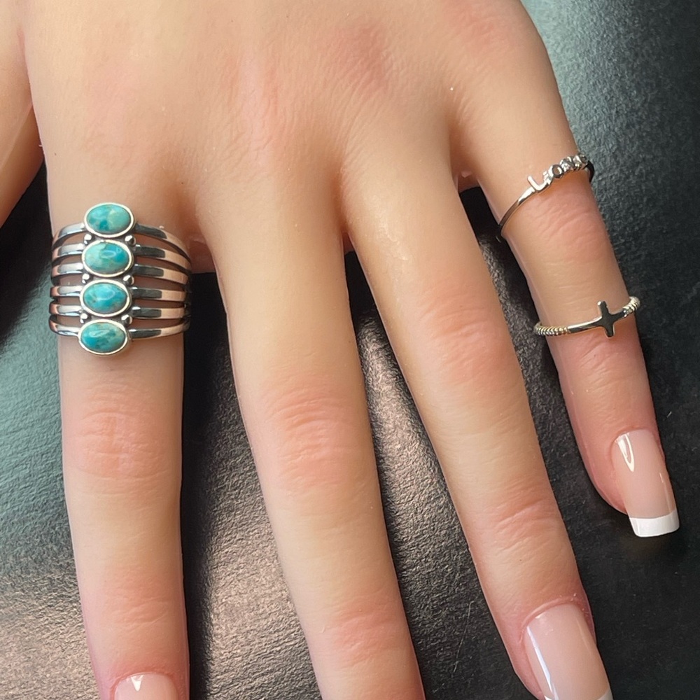 Solid 925 Silver Large Cocktail Ring With Stones … - image 3